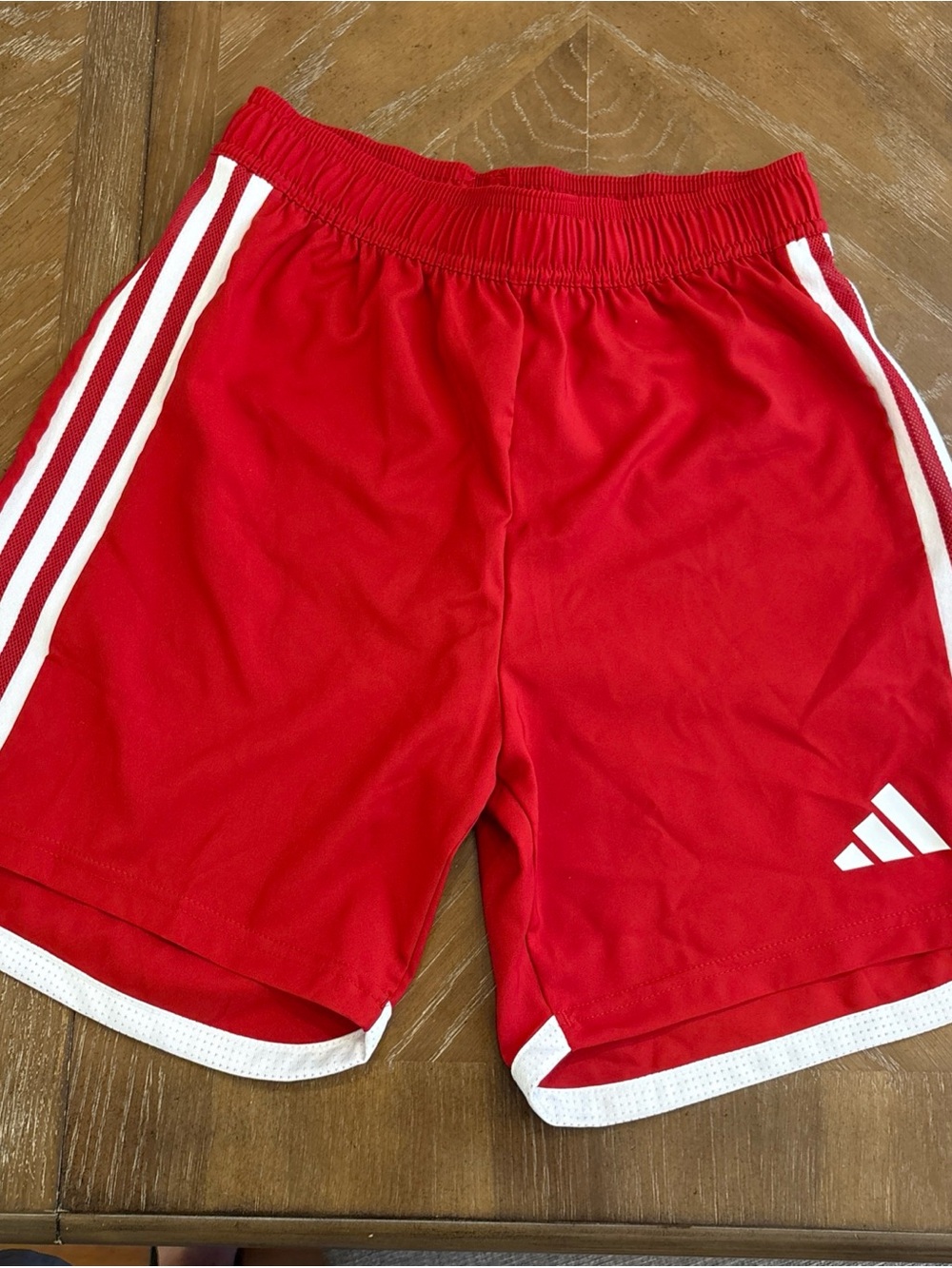 adidas Red Soccer Shorts with White Trim